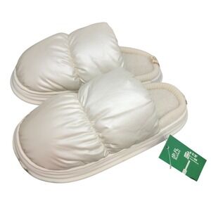 Bufan Cream Puffer Slippers Quilted Faux Fur Lined Platform Slides Womens 11 NEW